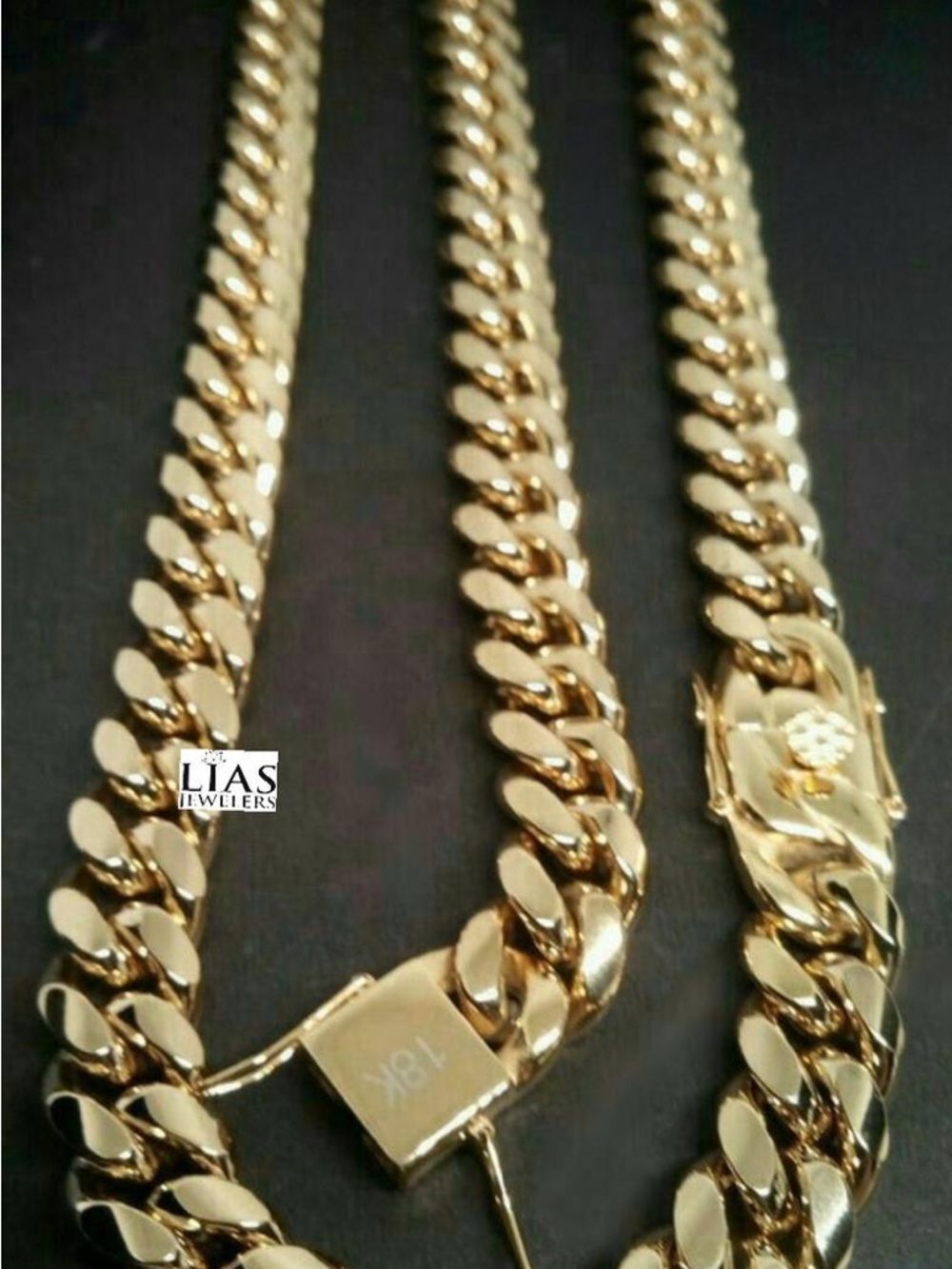 New 18k yellow gold Cuban link chain and bracelet set
